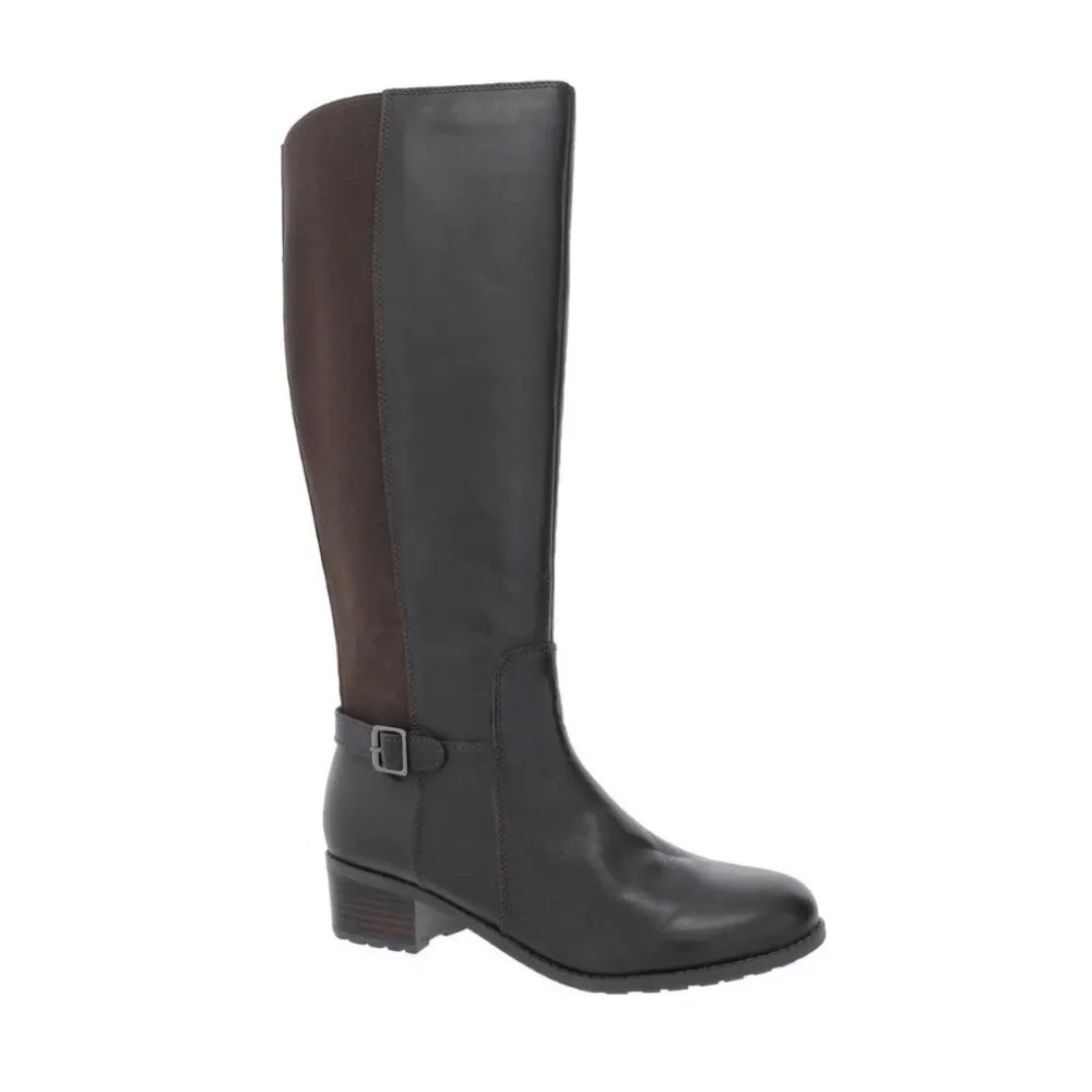 Dark Brown Leather Knee High Riding Boots Easy Spirit Chaza Size 9 Wide - Picture 3 of 10